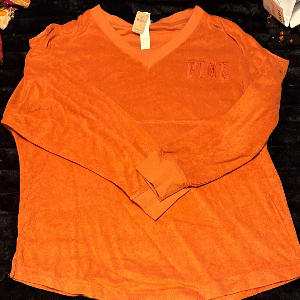 VS PINK Terry Cloth V Neck pullover